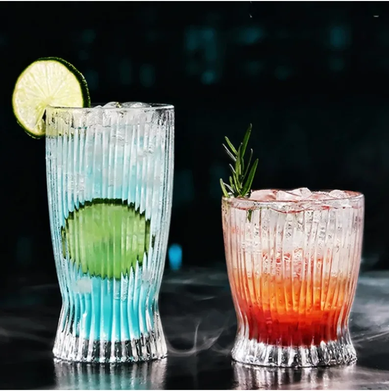 

Набор из 2-х стаканов для латте в скандинавском/американском стиле, 280 мл/370 мл, для коктейлей, виски, мохито, полосатые стеклянные стаканы