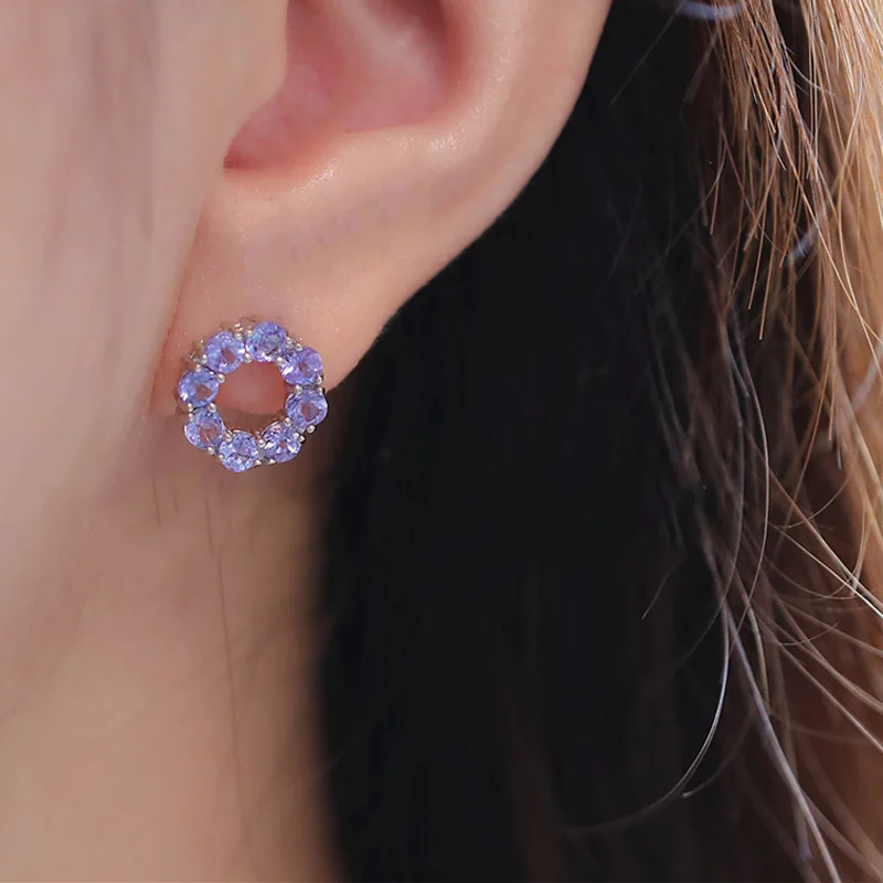 Tanzanite zircon 925 sterling silver stud earrings 2025 original new donut women frenchhigh luxury high-end earrings wholesale