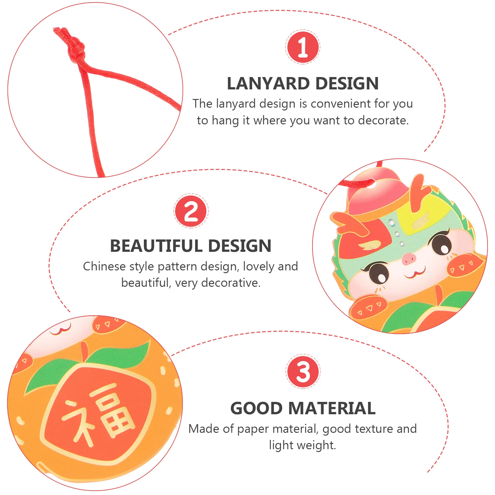 

6 Pcs Year of The Dragon Pendant New Year's Decoration Chinese Decorations Cartoon Paper Pendants Small