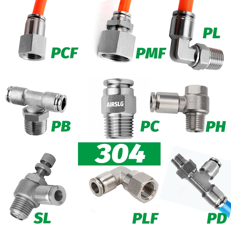 304 Stainless Steel Air Hose Fitting PC PCF PL SL Pneumatic Pipe Connector 1/8 1/4 3/8 1/2 M5 BSP Quick Release Tube Fittings