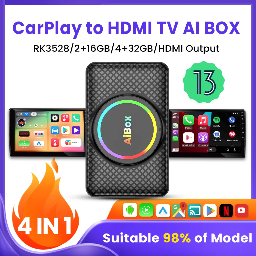 Wireless Andriod 13 Ai Box Android Auto CarPlay HDMI For Youtube Nexflit For Opel Benz GMC Citroёn Nissan Skoda Maxus Haval Fiat