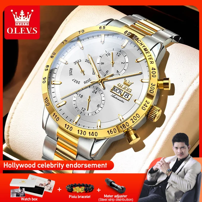 

OLEVS 6683 Mens Watch Luxury Automatic Mechanical Movement Waterproof Watch Dual Calendar Design Multifunctional Chronograph
