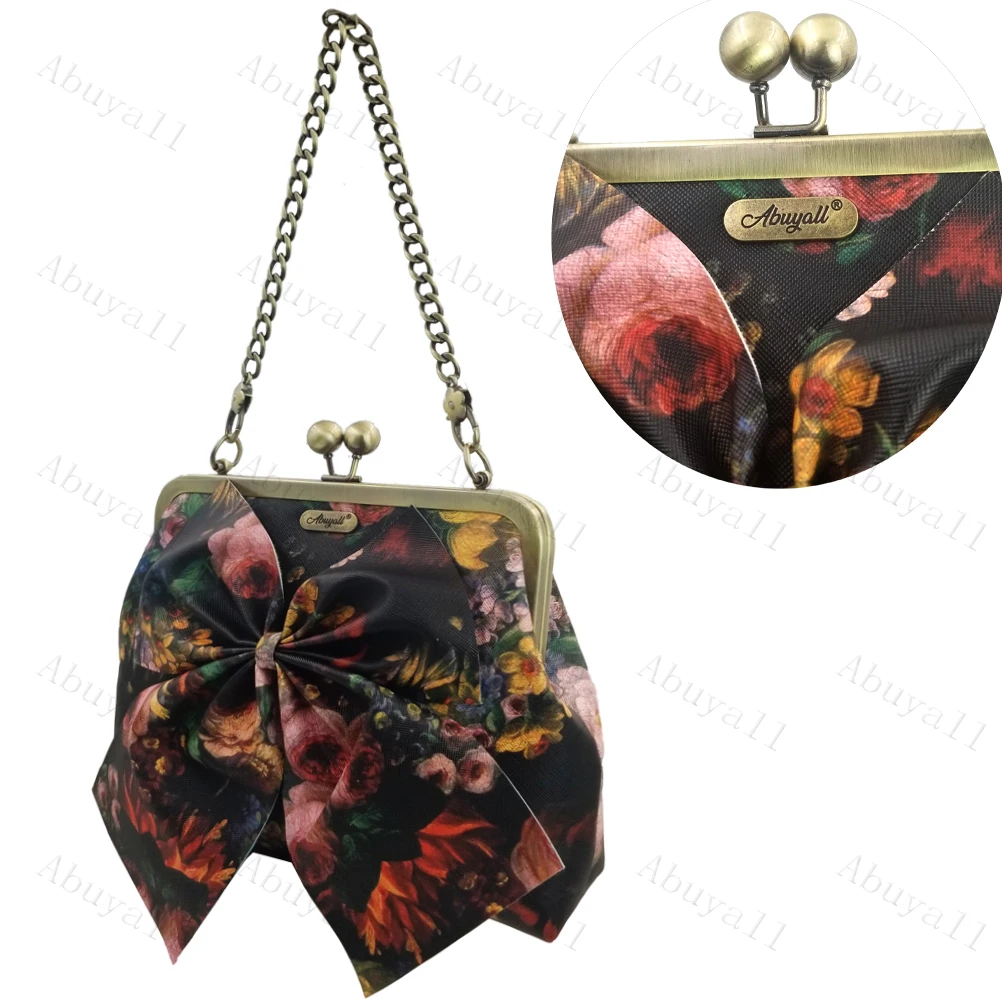 Abuyall Kiss Lock Top-Handle Handbag Floral Purse Pu Leather Chain Strap Shoulder Bag Evening Shell Wedding Purse Diy Ladies