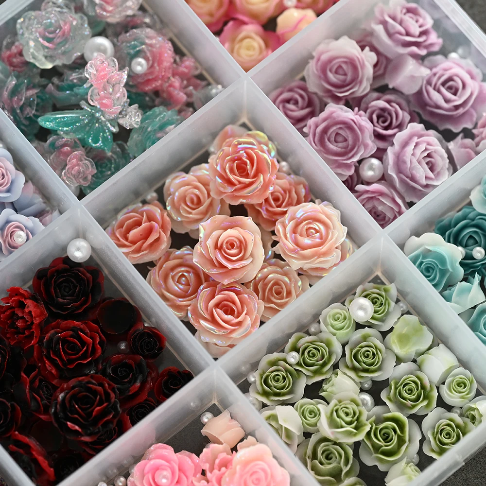 12 rejillas acrílicas, flor de Camelia rosa con perlas, cuentas de Caviar, dijes para uñas, Camelia colorida 3D, decoraciones artísticas para uñas Y2K para niñas