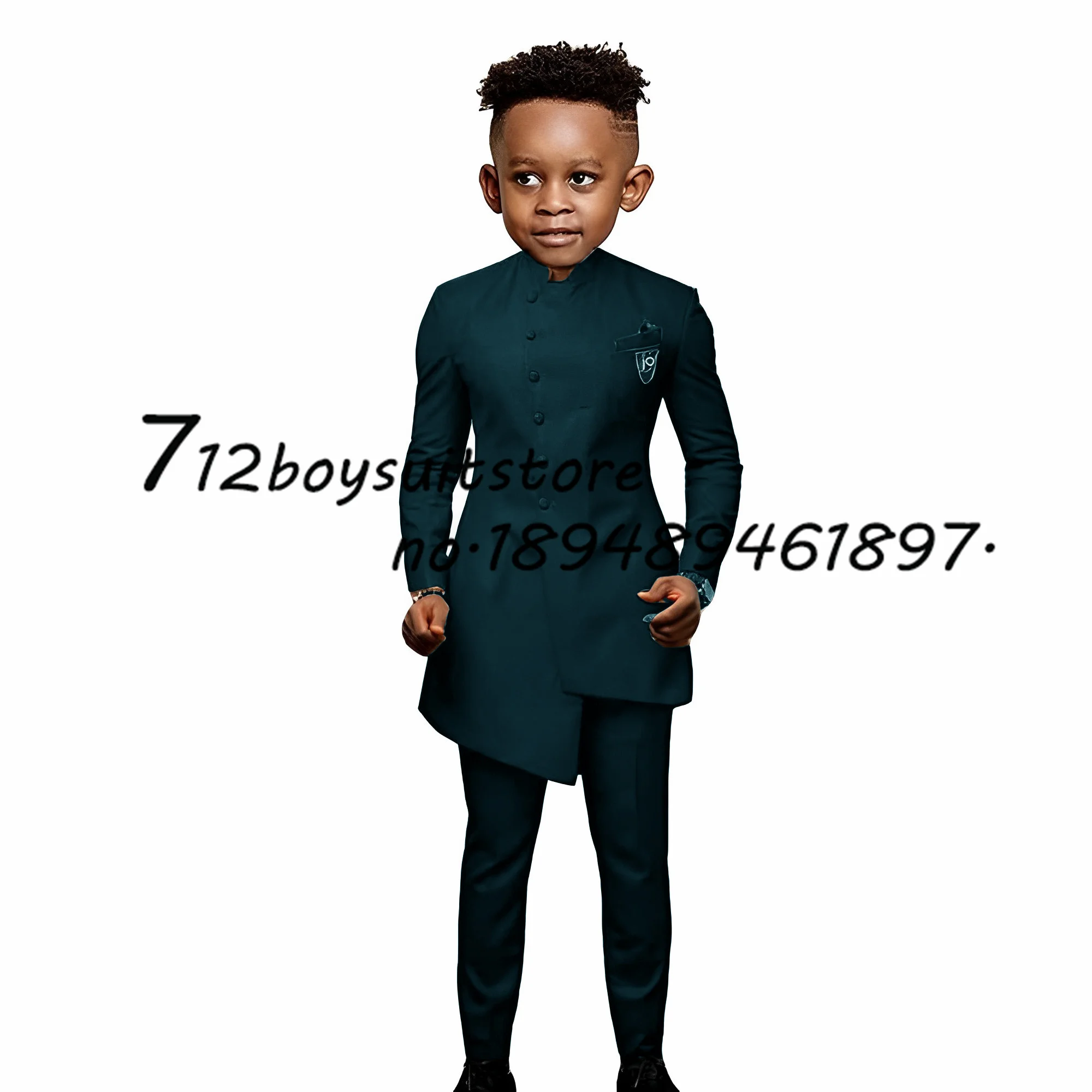 Indian Style Boys Suit 2 Piece Wedding Tuxedo Dark Green Jacket Pants Party Dress Fashion Kids Blazer Long Clothes