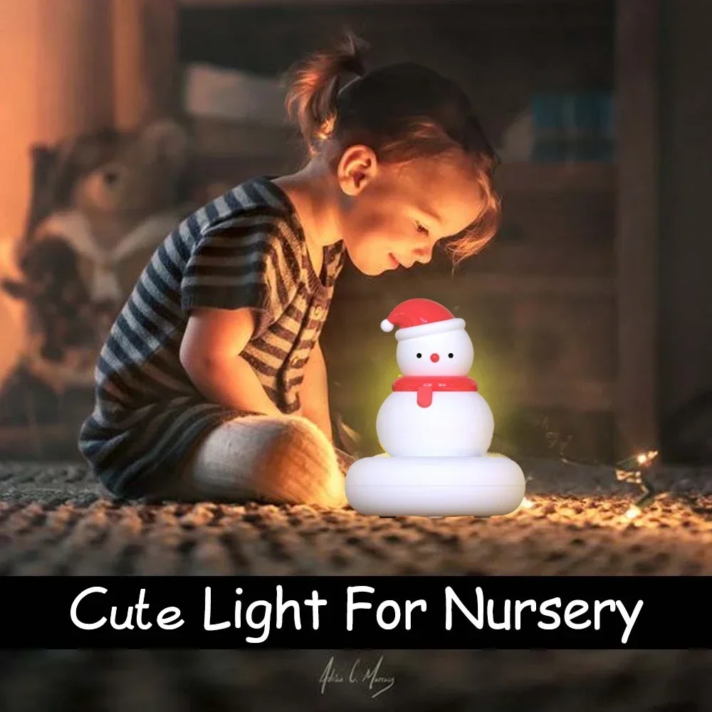 Christmas Night Light, Snowman Cat Bedside Lamp for Kids Tap Control Rechargeable Nursery Lamp Table Lamp for Bedroom Camping Ro