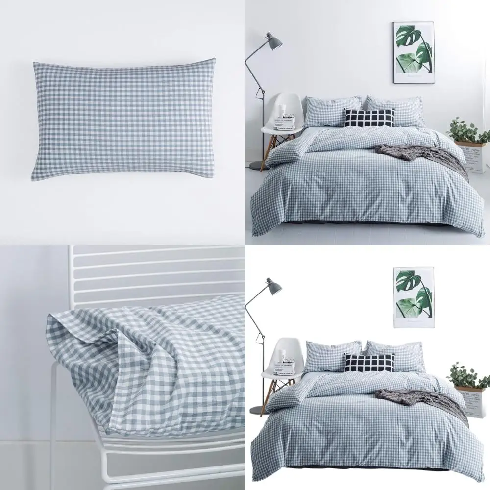 

Пододеяльник в клетку King, 100% стираный хлопок, светло-голубой клетчатый пододеяльник, комплект из 3 предметов, 1 синий сетчатый пододеяльник с завязками на молнии 2