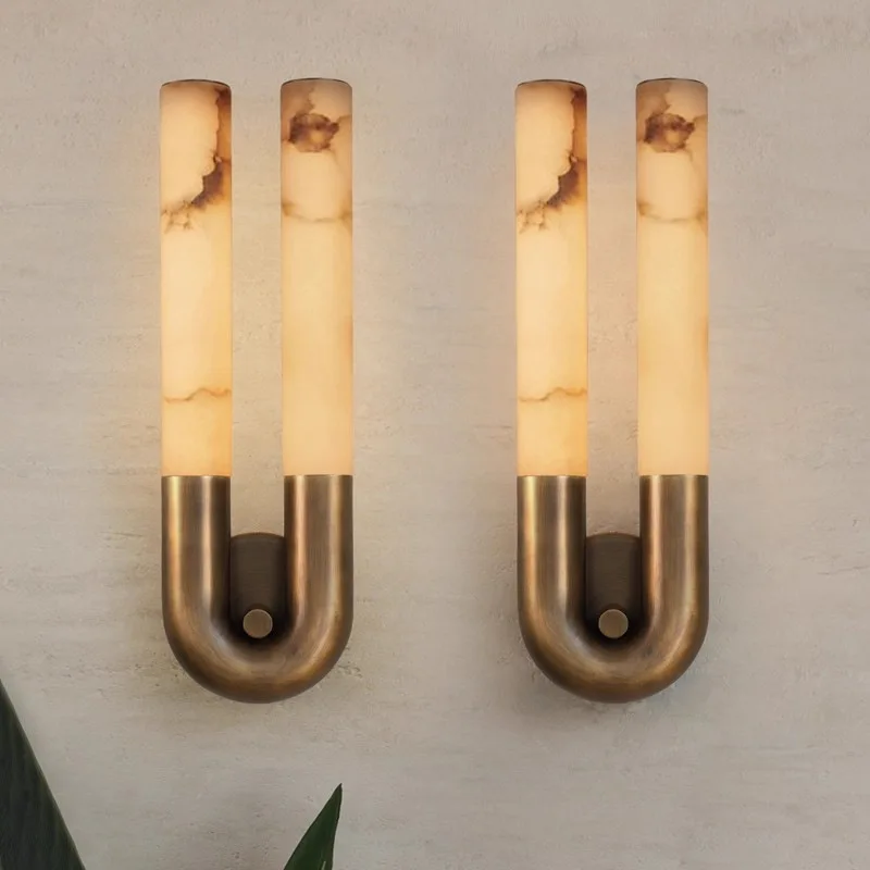 

Simple creative U-shaped marble antique wall lamp, old copper color metal wall lamp, suitable for hotel, villa, homestay BB412SQ