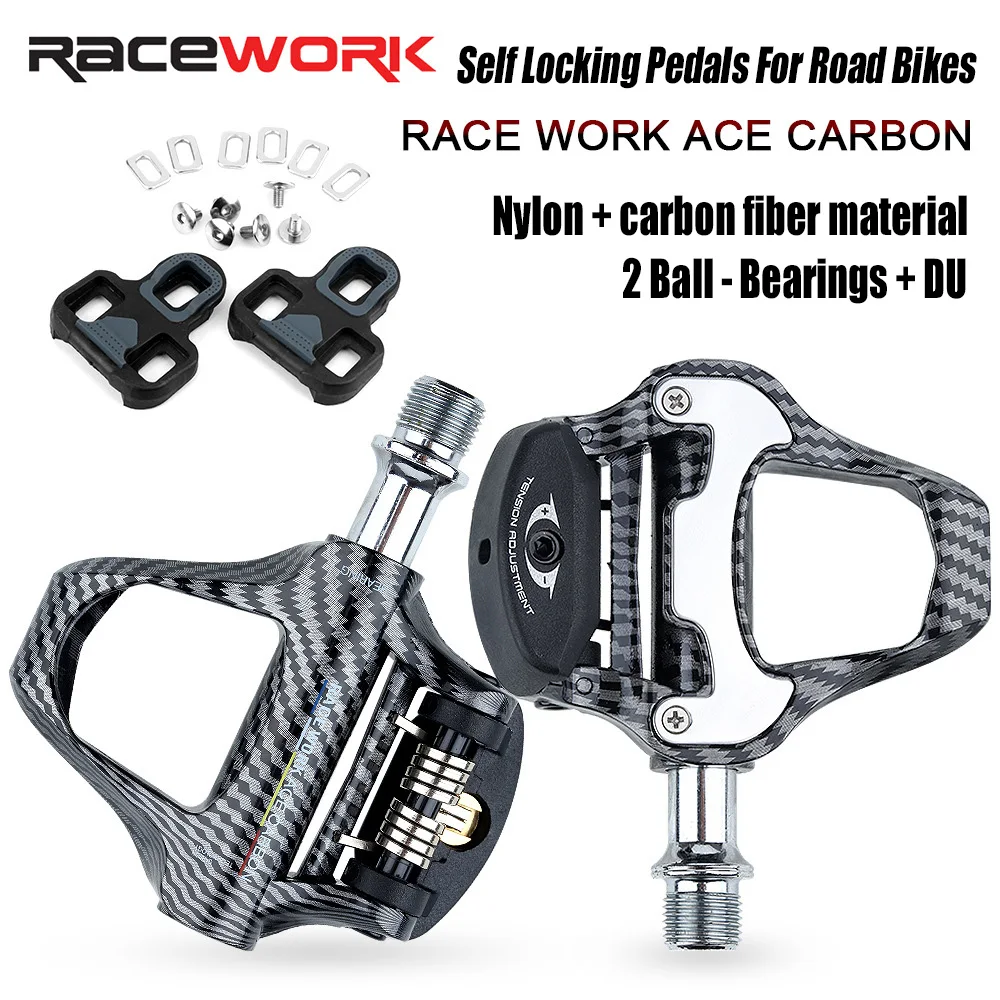 

RACEWORK Carbon Fiber/Nylon Road Bike Pedals with Ceramic Bearing SPD/Look Compatible Self-Locking Clipless Pedals