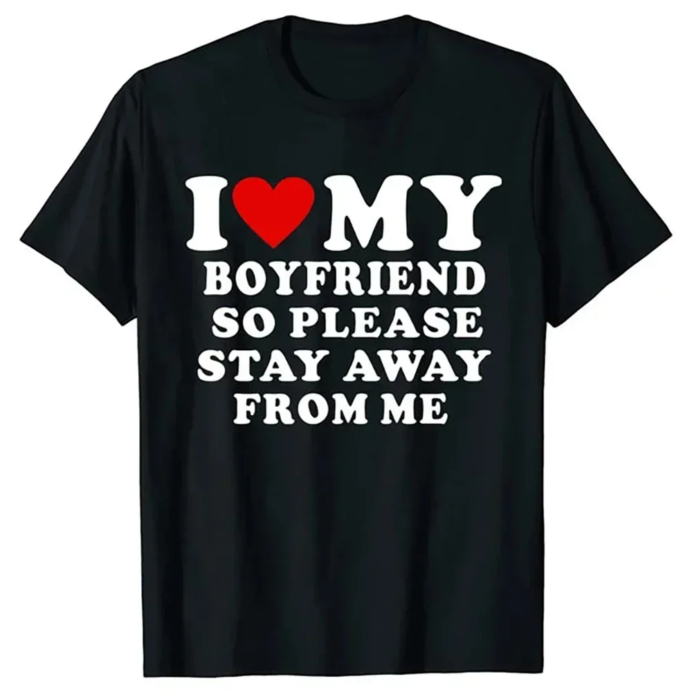 JRJZ Men's and Kids T-Shirt Fun Printed I Love My Boyfriend Slogan T-Shirt I Love My Girlfriend Funny Shirt So Please Stay Away