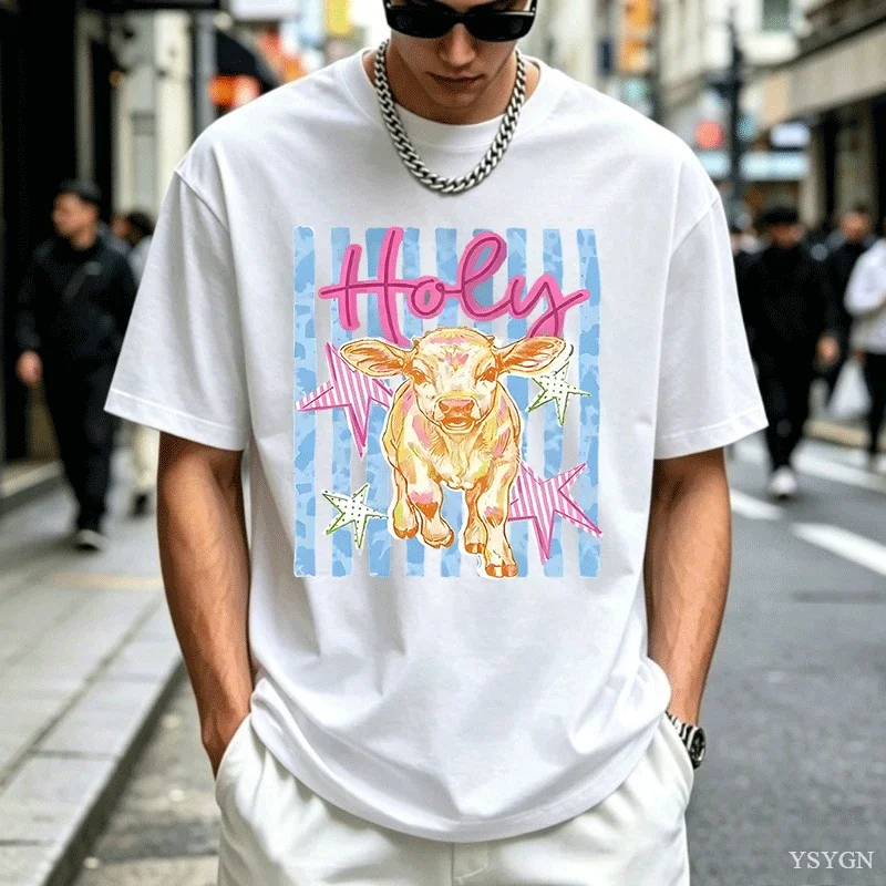 Holy Cow Tshirt Men Cow Graphic T Shirts Streetwear Cute Farm Girl T-shirt Country Western Casual Cotton Short Sleeve Tops