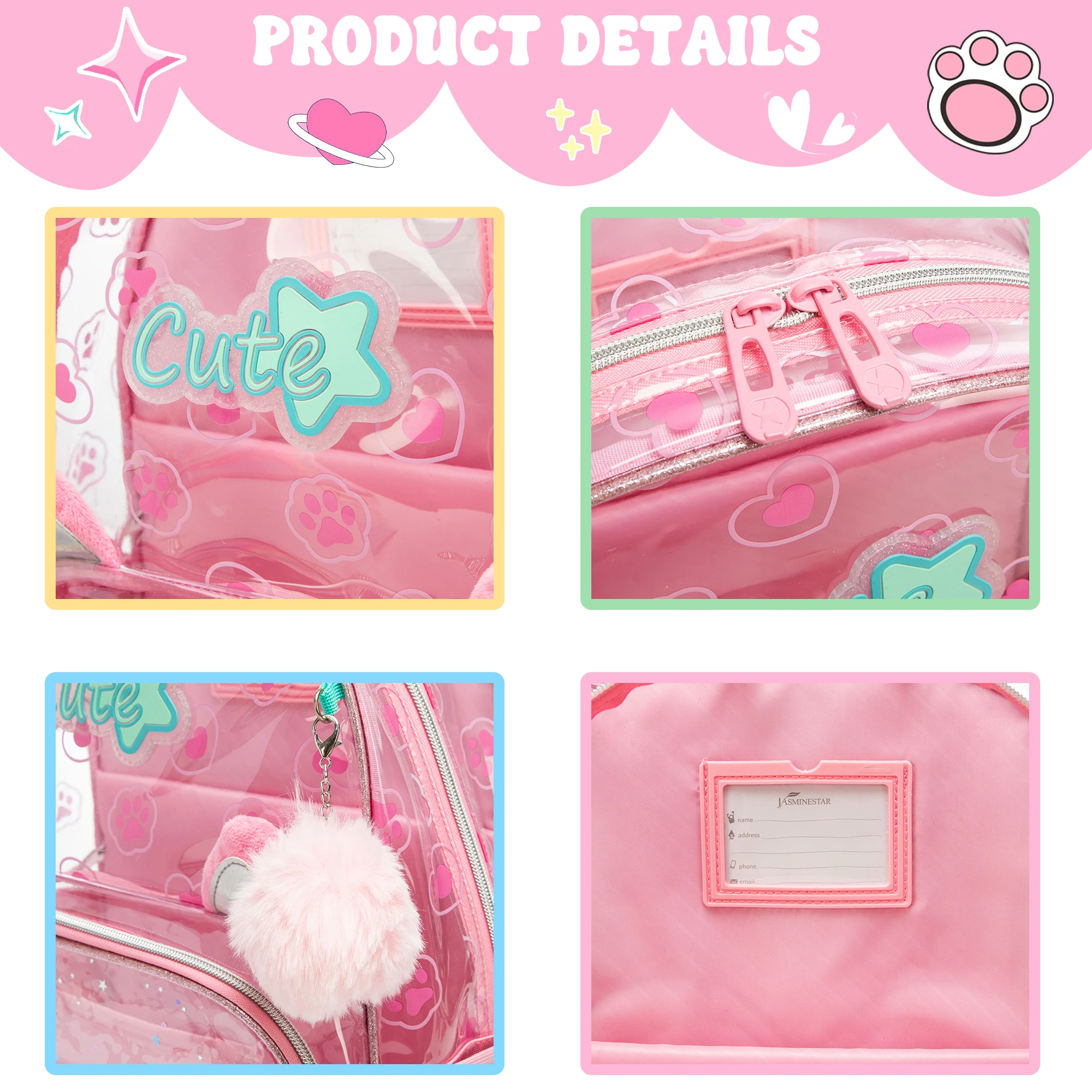 Clear Backpack Set with Lunch Box, Transparent School Bag for Boys & Girls, Kindergarten & Elementary Students view 5