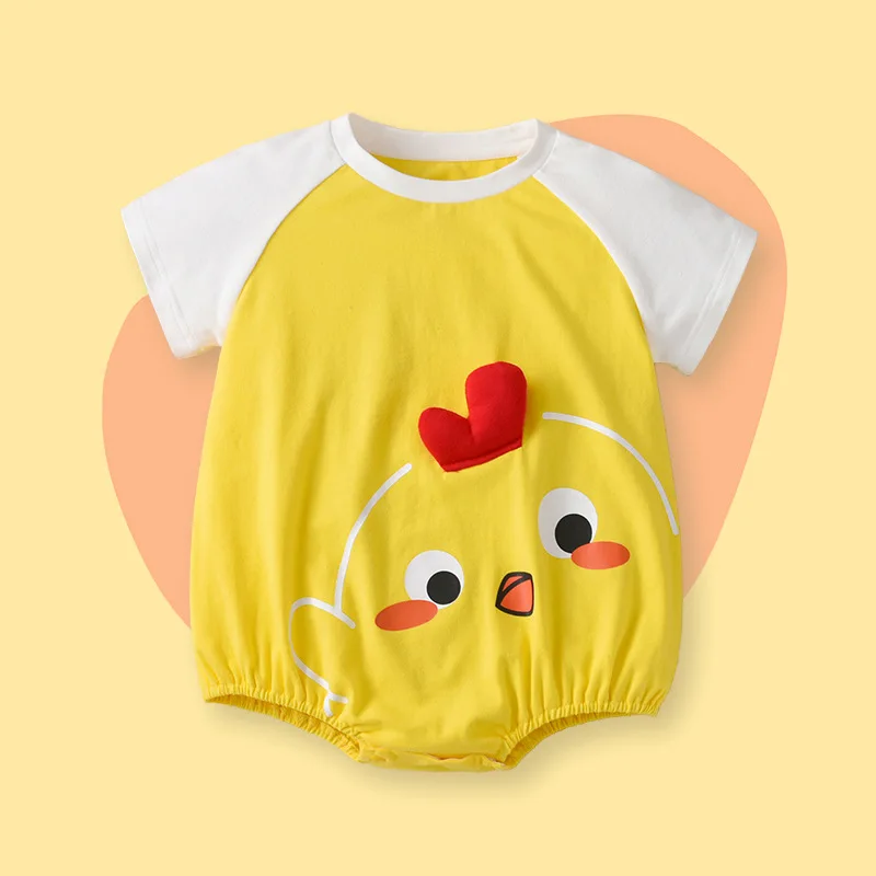 

Summer Baby Clothes Rompers Boys Girls Bodysuit Korean Baby Onesie Cartoon Chick Print Cotton Short Sleeve Newborn Baby Jumpsuit