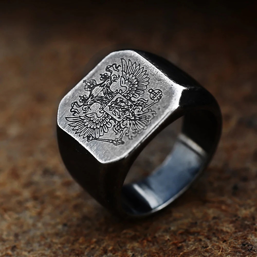 High Quality Double Eagle Rings 316L Stainless Steel A Coat Of Arms Of The Russian Signet Ring For Men Cool Band Jewelry Gifts