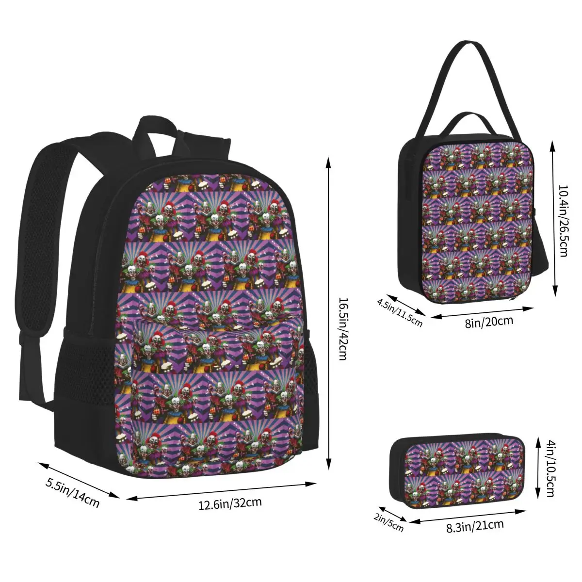 Killer Klowns From Outer Space Film Backpacks Kids Bookbag School Bags Rucksack Lunch Bag Pen Bag Three-Piece Set