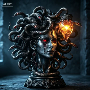 Gothic Medusa Table Lamp Resin Mythical Monster Statue USB Powered Halloween Home Bedroom Desk Decor