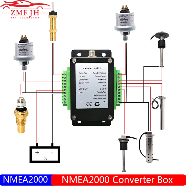 NMEA 2000 konwerter skrzynki konwerter sygnału czujnika na czujnik 5Pin NMEA2000 adapter złącza kable czujnik tachometryczny poziom paliwa w wodzie