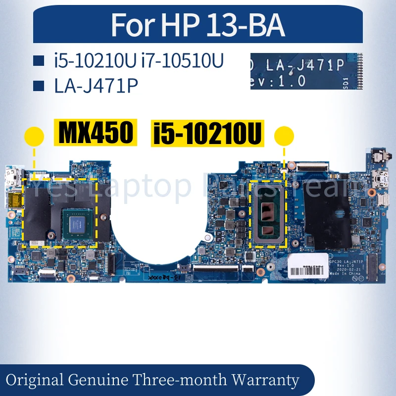 LA-J471P For HP 13-BA Laptop Mainboard L94594-601 i5-10210U i7-10510U N17S-LP-A1 2G Notebook Motherboard 100％ Tested