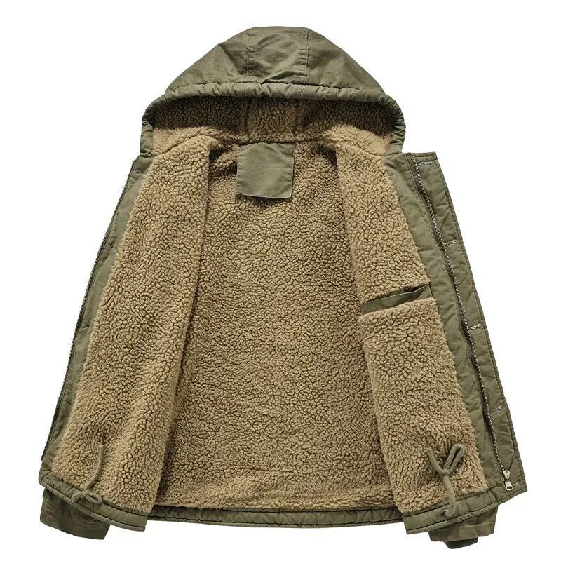 Retro Thickened Military Cotton Padded Mens Jacket Autumn Winter Long Sleeve Hooded Coat Zipper Outerwear Male Tops Size 5XL