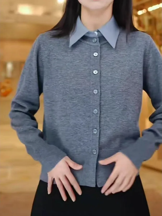 

2025 New Sle Color Blo Knitted Collar Sweater Women's Open Cardigan Soft Korean Loose Fit Long Sve Warm Outerwear