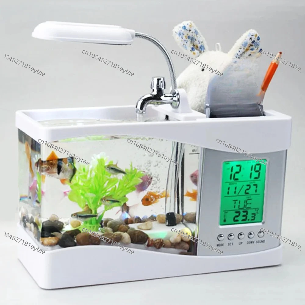 

USB LED аквариум с часами и камешками, настольный мини-аквариум MJ070306