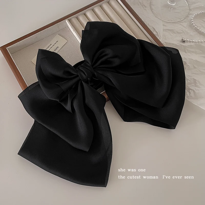 Gentle temperament satin oversized bow streamer hairpin female head grab clip