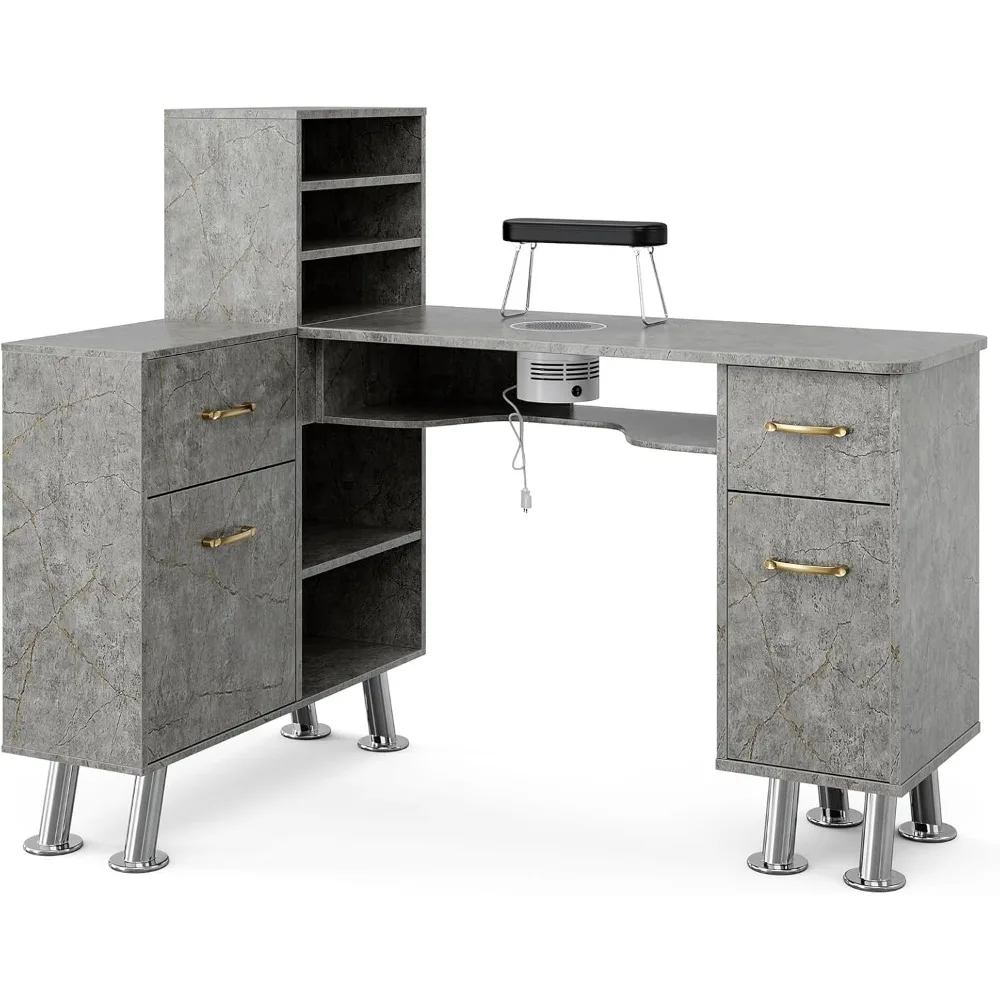 محطة أظافر طاولة مانيكير، محطة طاولة أظافر بإطار فولاذي، محطة عمل لصالونات التجميل مع فتحة تهوية كهربائية