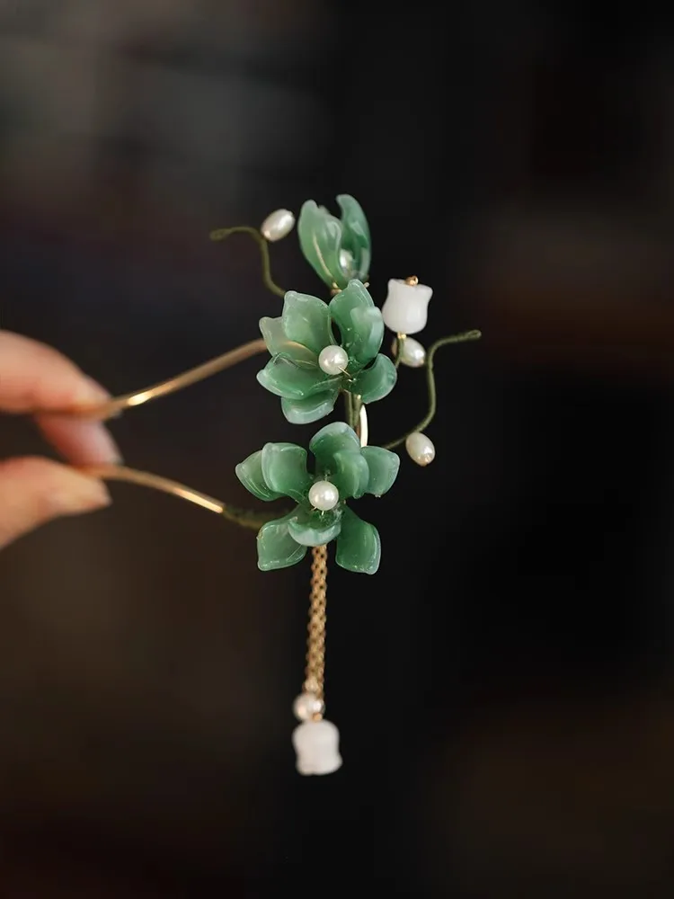 FXLRY Original Design Handmade Vintage Magnolia Flower U - Shaped Hairpin Hair Pin