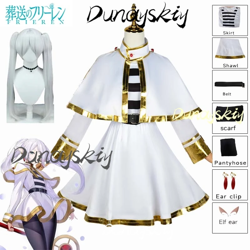 ﻿Sousou No Frieren Cosplay Anime Magician Costume Wig Dress Elf Ear Accessory Frieren Full Set or Women Girls Customized﻿