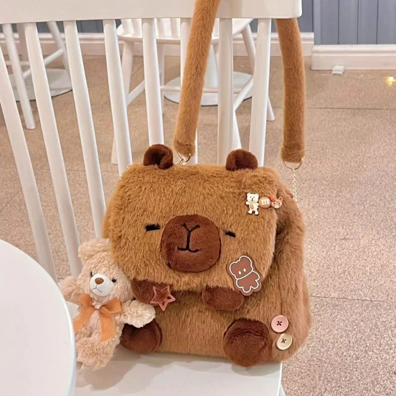 

New Korean Style Capybara Backpack Plush Creative Cute Matching High-capacity Shoulder Bag Girls Valentine Day High Beauty Gift