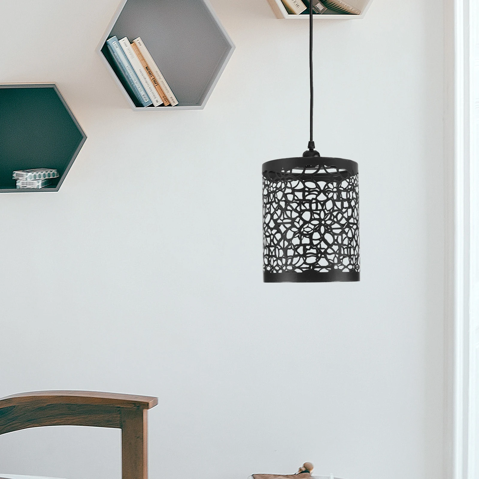 

Hollow Decorative Lampshade 100x120 Black Iron Wire Mesh Cover Pendant Light Shade Cylinder Lamp Cover Bare Bulb Guard