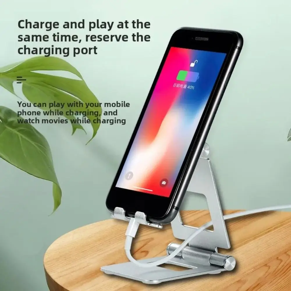 

Portable Aluminum Alloy Mobile Phone Stand Silicone Folding Desktop Holder Stand Adjustable Lazy Bracket Desktop