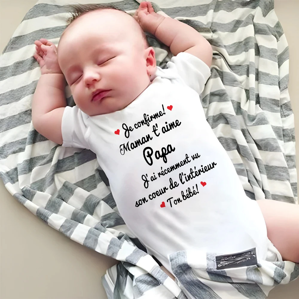 Potwierdzam, że mama kocha cię tata Francuski nadruk Baby Romper Noworodek Letni kombinezon Śmieszne chłopcy Dziewczynki Body Maluch Ubrania