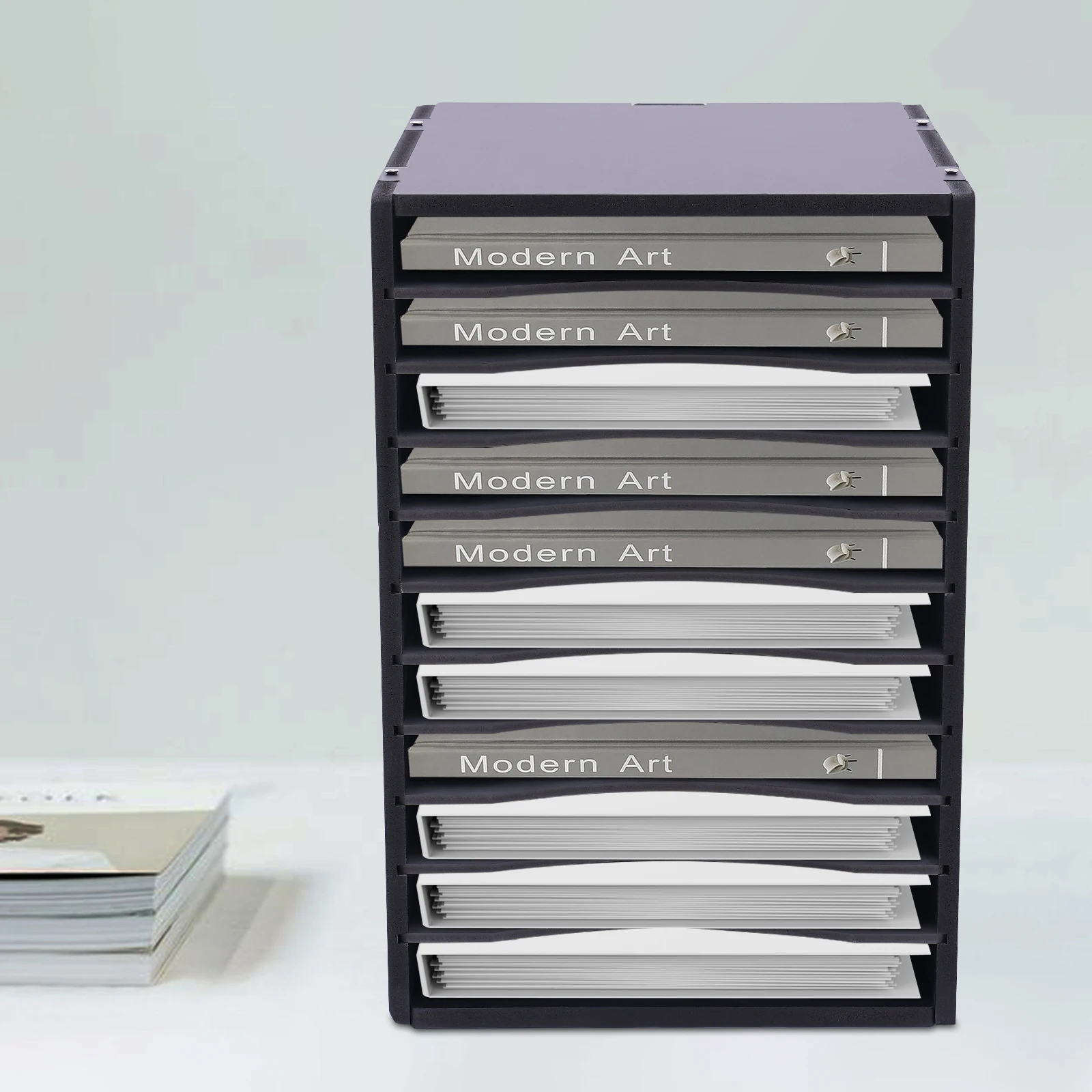 

11 Compartment Vertical Desktop Sorter, Black Shelves With Laminate Finish, Space-Saving For Office/Home Paper Organizing