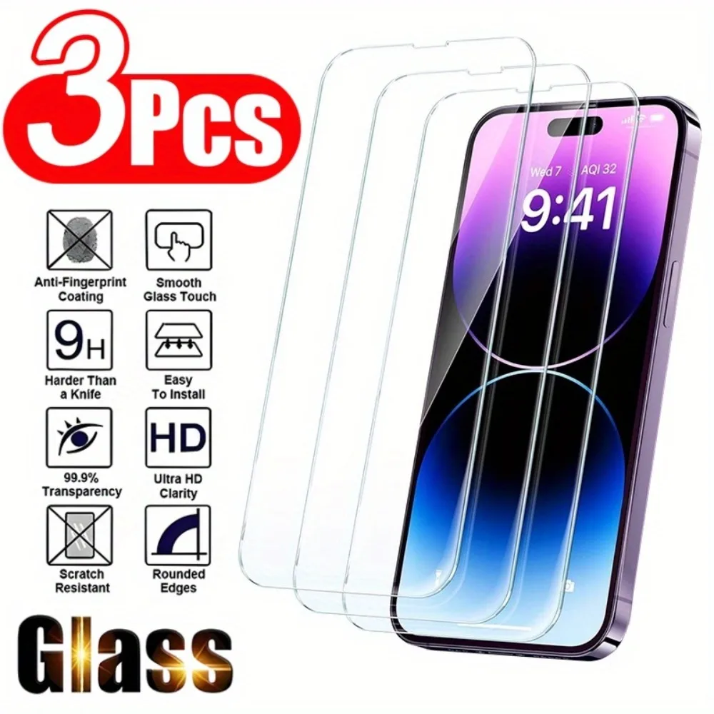 3-teiliger Vollflächiger Gehärteter Glas-Displayschutz Geeignet für iPhone 15 16 14 Pro Max 13 12 11 Pro Mini 15 16Plus XR XS Max Glas