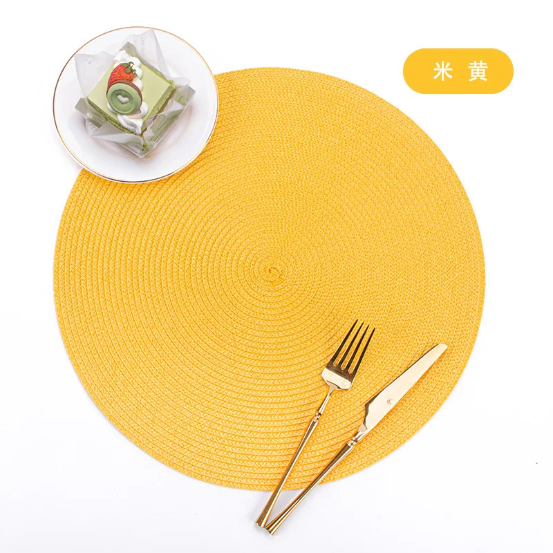 

Round Woven Placemats Non-slip Pp Waterproof Dining Table Mat Napkin Disc Bowl Pads Drink Cup Coasters Kitchen Decoration