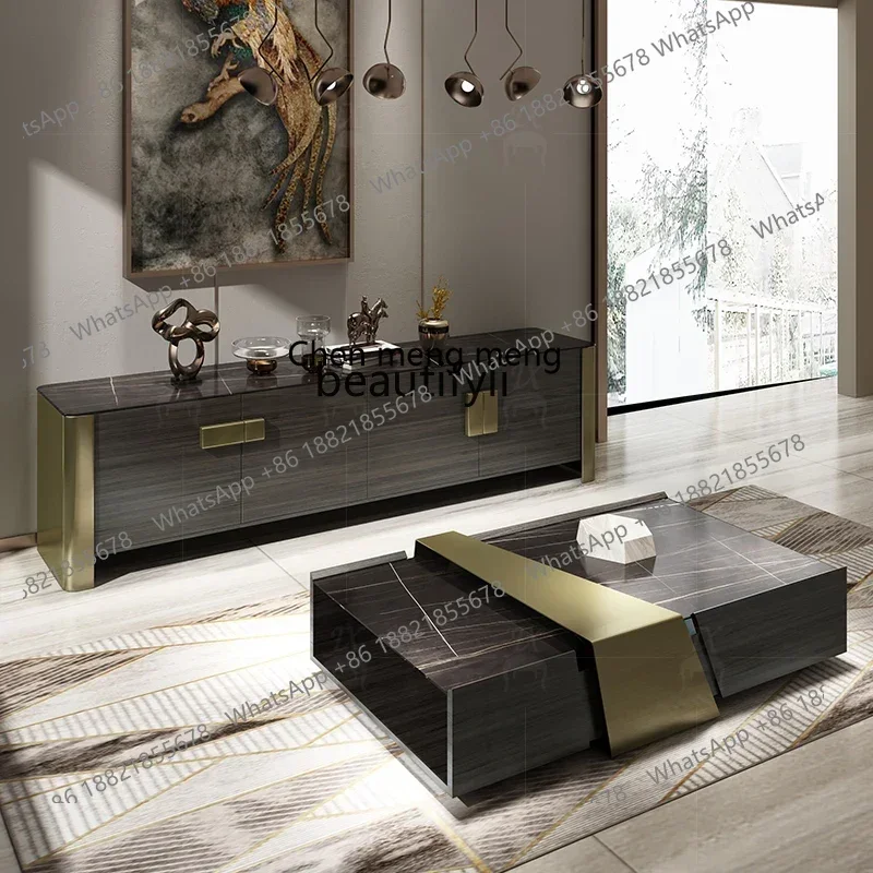 

X C Постмодернистский светильник Роскошный ТВ-шкаф и чайный столик Комбинированная вилла Гостиная Каменная тарелка Напольный шкаф Итальянская спальня Lo