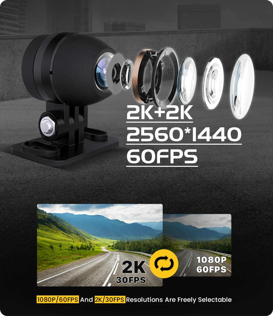 2K 2560*1440P Motorcycle Dash Cam 3\