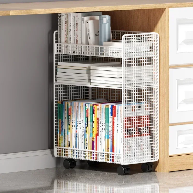 

Nordic Mobile White Bookshelf - Small Bedside Sideboard for Living Room Modern Furniture