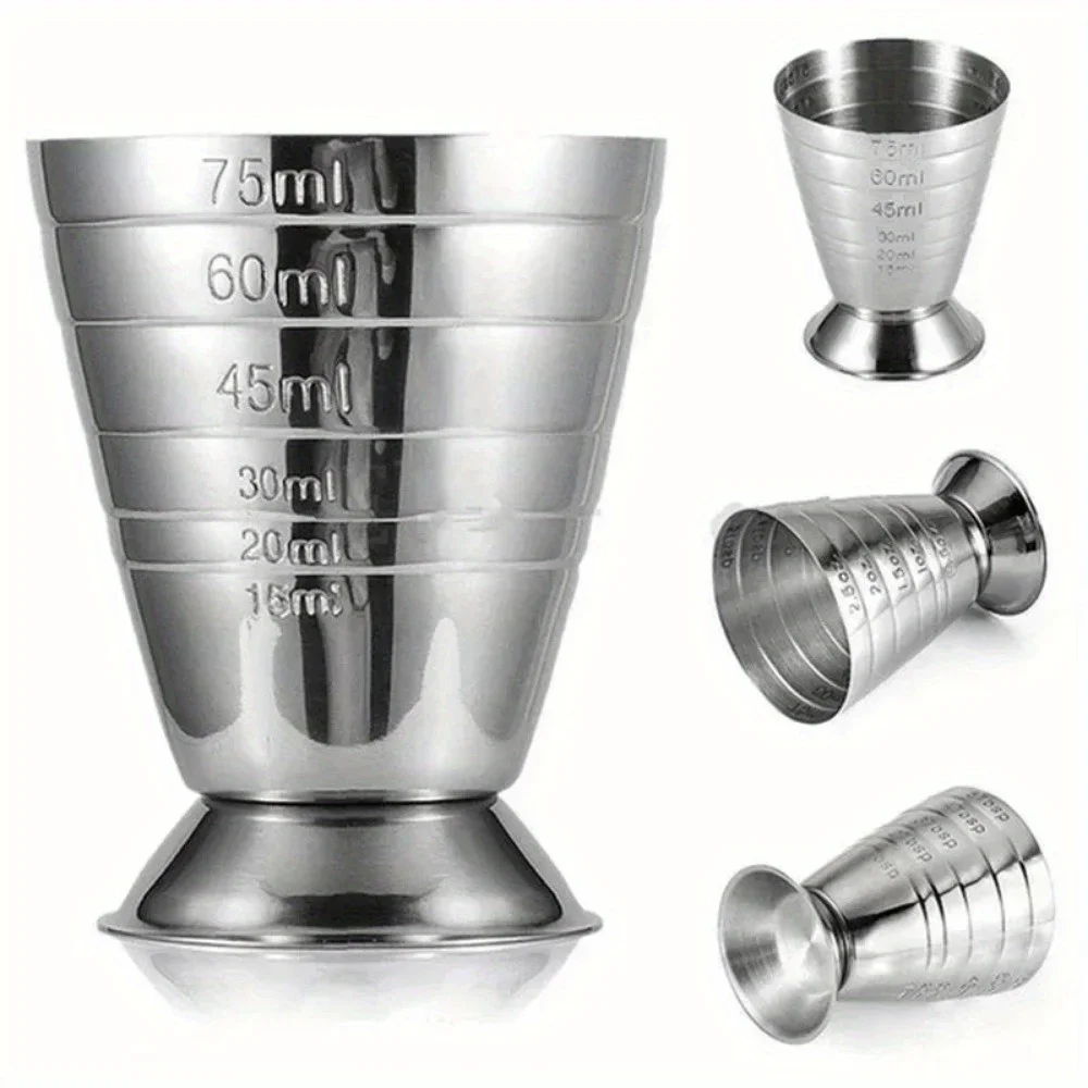 1PC Measuring Cup 75ml/2.53oz Mixing Glass 304 Stainless Steel with Three Kinds of Scale Measuring Ring Ounce Cup