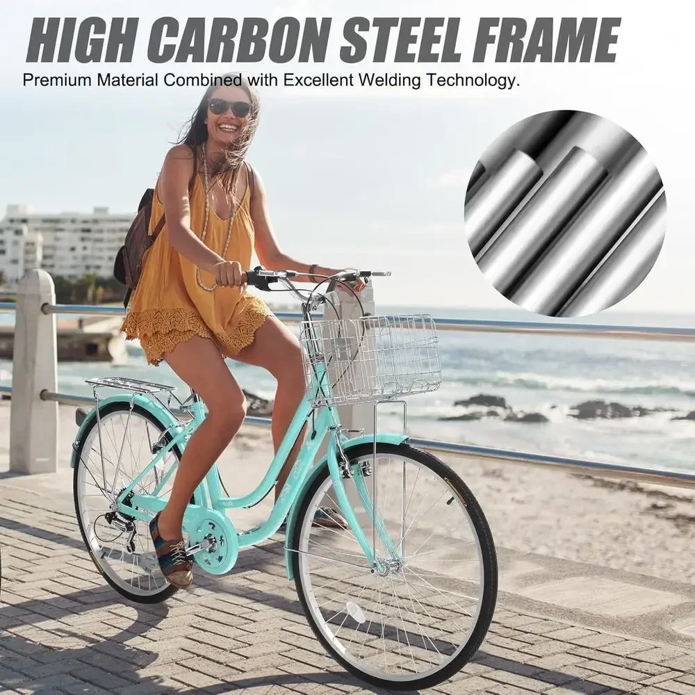 26-Inch 7-Speed Adult Beach Cruiser Bike with Linear Pull Brakes and Wide Seat for Men & Women