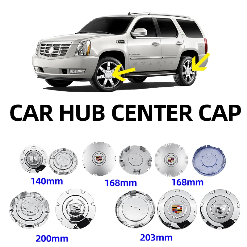 4 pièces de capuchons de moyeu de roue de 140mm, 168mm, 200mm, 203mm pour Cadillac Escalade SRX, emblèmes de pneu de voiture, accessoires de style automobile