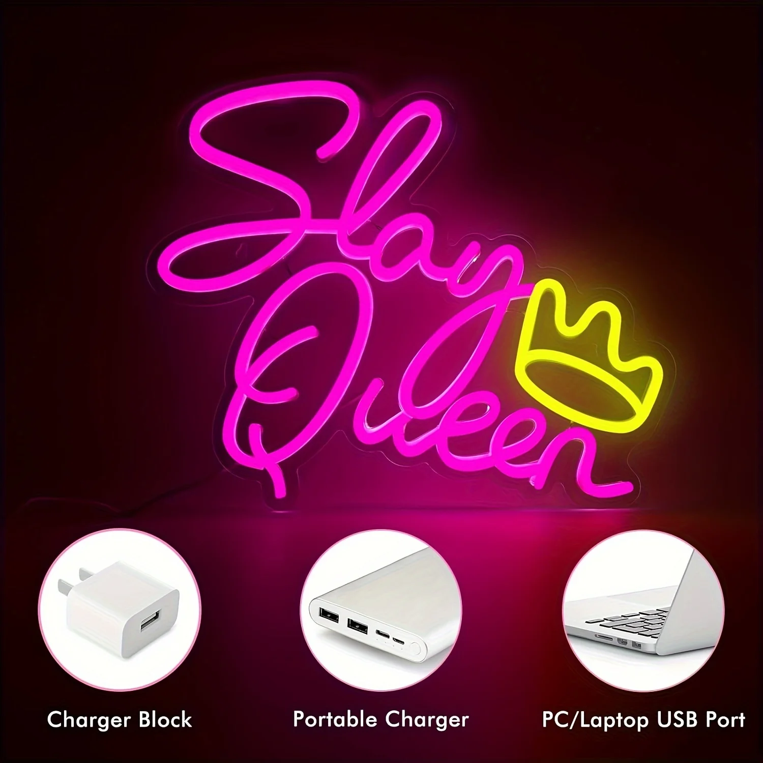 قتل الملكة Led ضوء النيون تسجيل القلب تاج غرفة نوم الفتيات لعبة غرفة بارد جدار تسجيل ديكور في سن المراهقة الاطفال حفلة عيد ميلاد ديكور