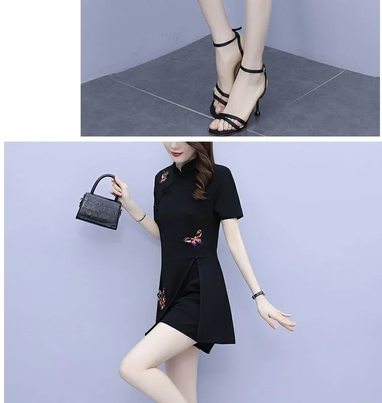 Frauen Anzug Chinesischen Stil Kleidung Zwei Stück Sets 2025, Sommer Neue Crop Top Und Shorts Retro Cheongsam Outfits Passenden für Frauen – Detail 37
