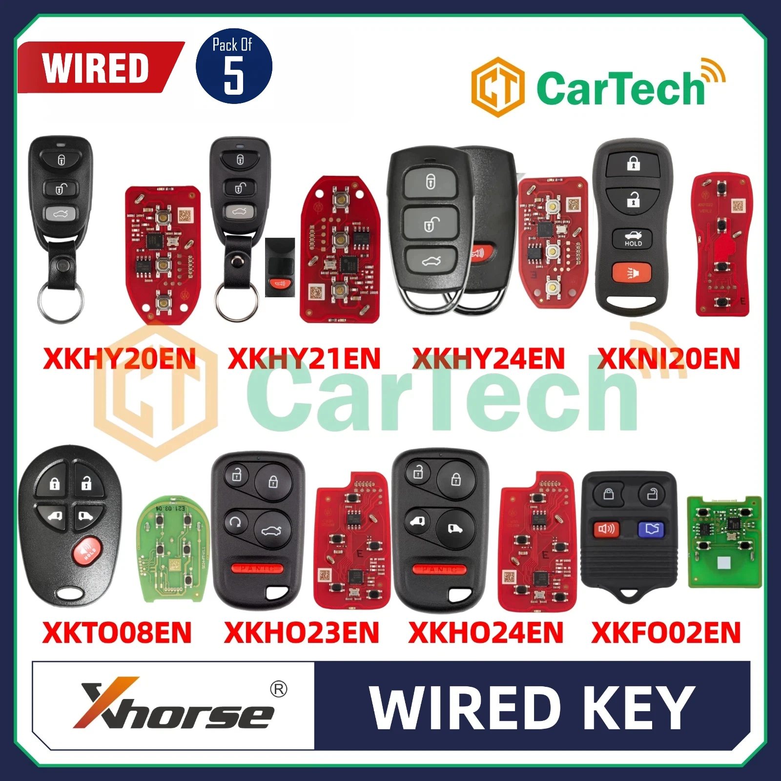 Cartech 5PCS/LOT Xhorse Wired Key Global Version XKHY20EN XKHY21EN XKHY24EN XKNI20EN XKTO08EN XKHO23EN XKHO24EN XKFO02EN