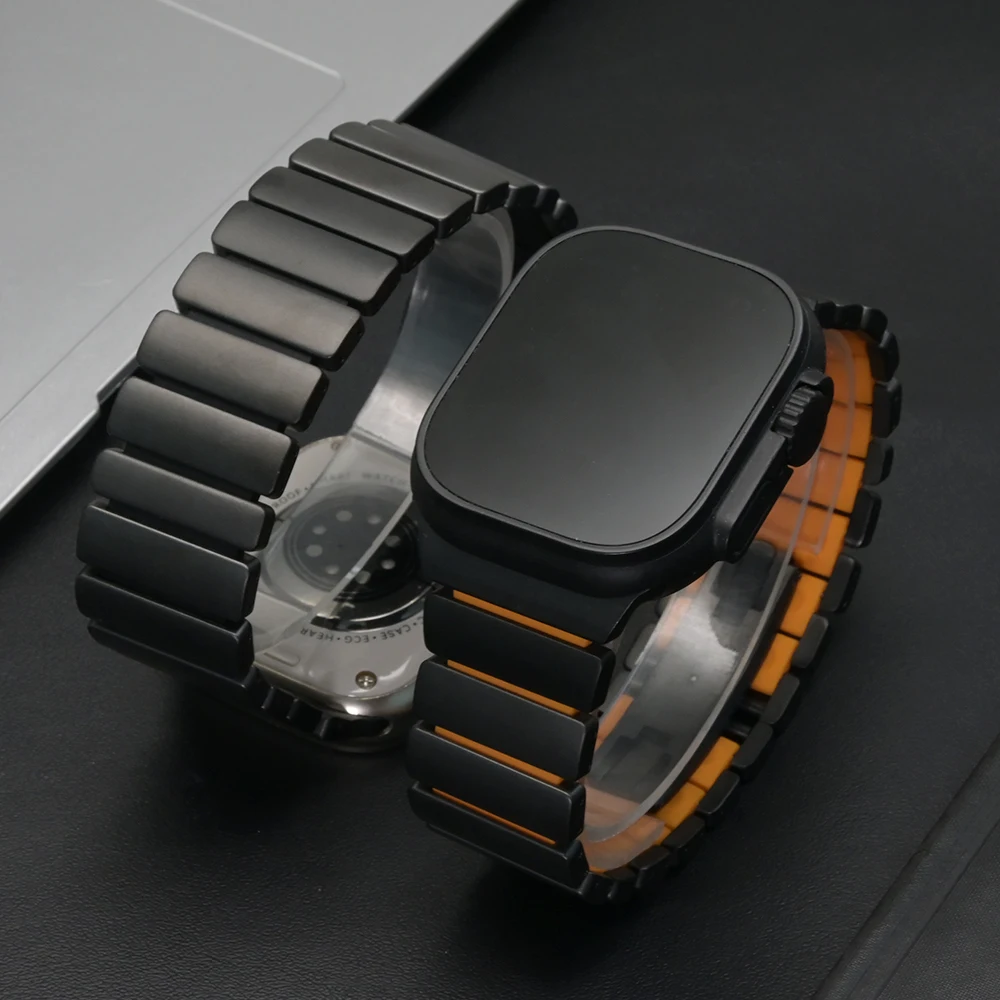 الرجال التيتانيوم الفرقة ل أبل الترا 3 2 49 مللي متر سلسلة 11 10 46 مللي متر 44 مللي متر 45 مللي متر الفاخرة المطاط حزام ل iWatch 9 8 7 6 SE 3 Correa #4