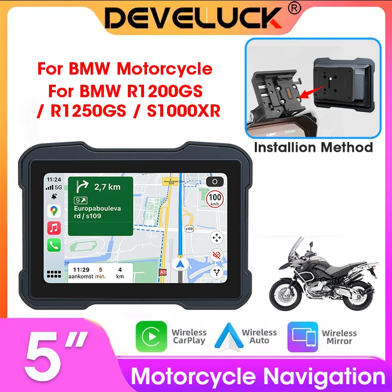 راديو دراجة نارية Develuck مقاس 5 بوصات لسيارات BMW R1200GS/ R1250GS/ R1300GS /S1000XR ملاحة GPS Carplay Android وصلة مرآة ستيريو أوتوماتيكية #1