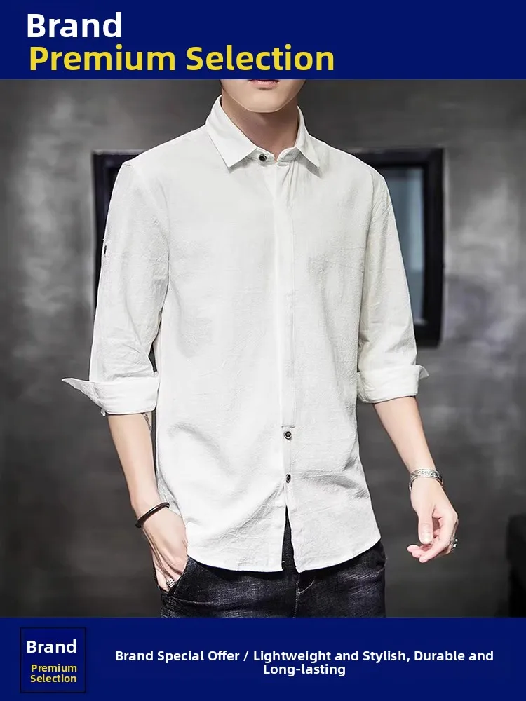 

Summer Thin Pure Cotton Men's irt Seven Sve Korean Version Slimming Trendy irt f Sve Versatile Pleated Clothes f...