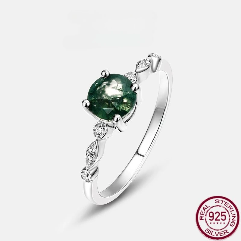 

Новое кольцо из чистого серебра S925 с зеленым мохом и камнем, кольцо с агатом из травы воды, легкие роскошные европейские и американские свадебные украшения