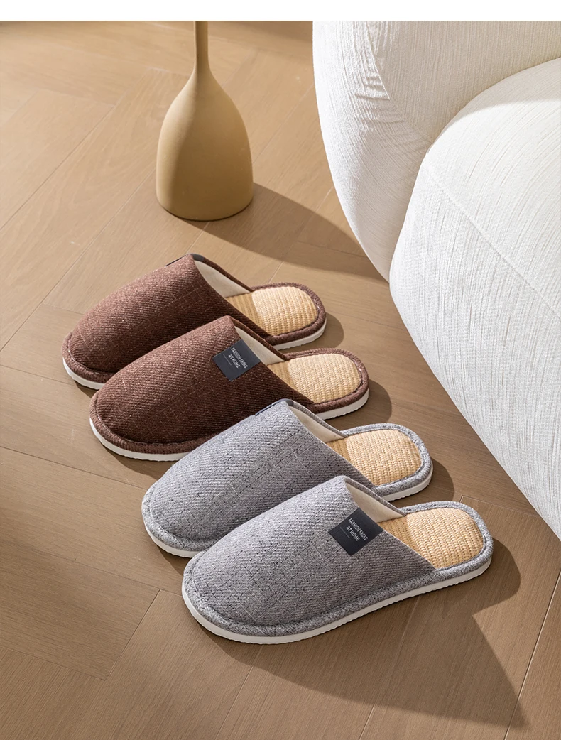 Herren-Hausschuhe aus Leinen, Rutschfeste Weiche Innensohlen, Atmungsaktiver Komfort für Frühling und Herbst, Einfaches Design mit Geschlossener Zehenpartie – Detail 14